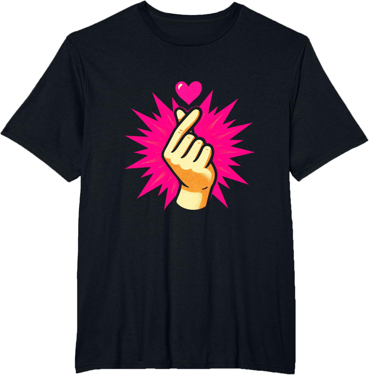 Korean Heart Hand Sign Kpop T-Shirt - Black