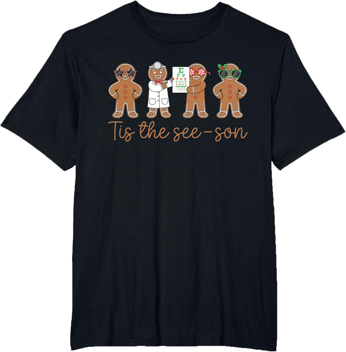 Optometry Gingerbread Christmas Optometrist Optician Tees T-Shirt - Black