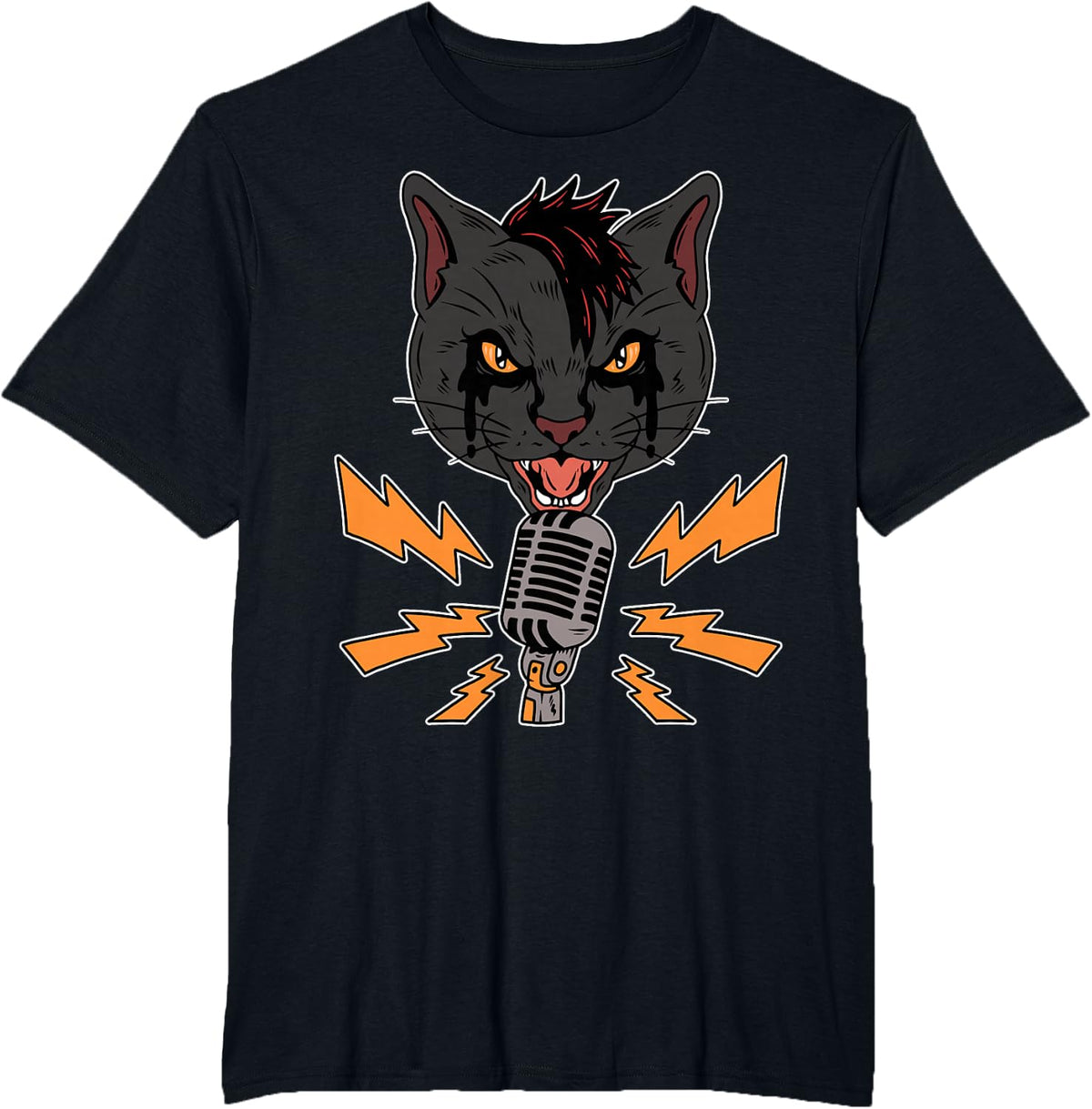 Punk Goth Rock Star Black Cat T-Shirt - Black
