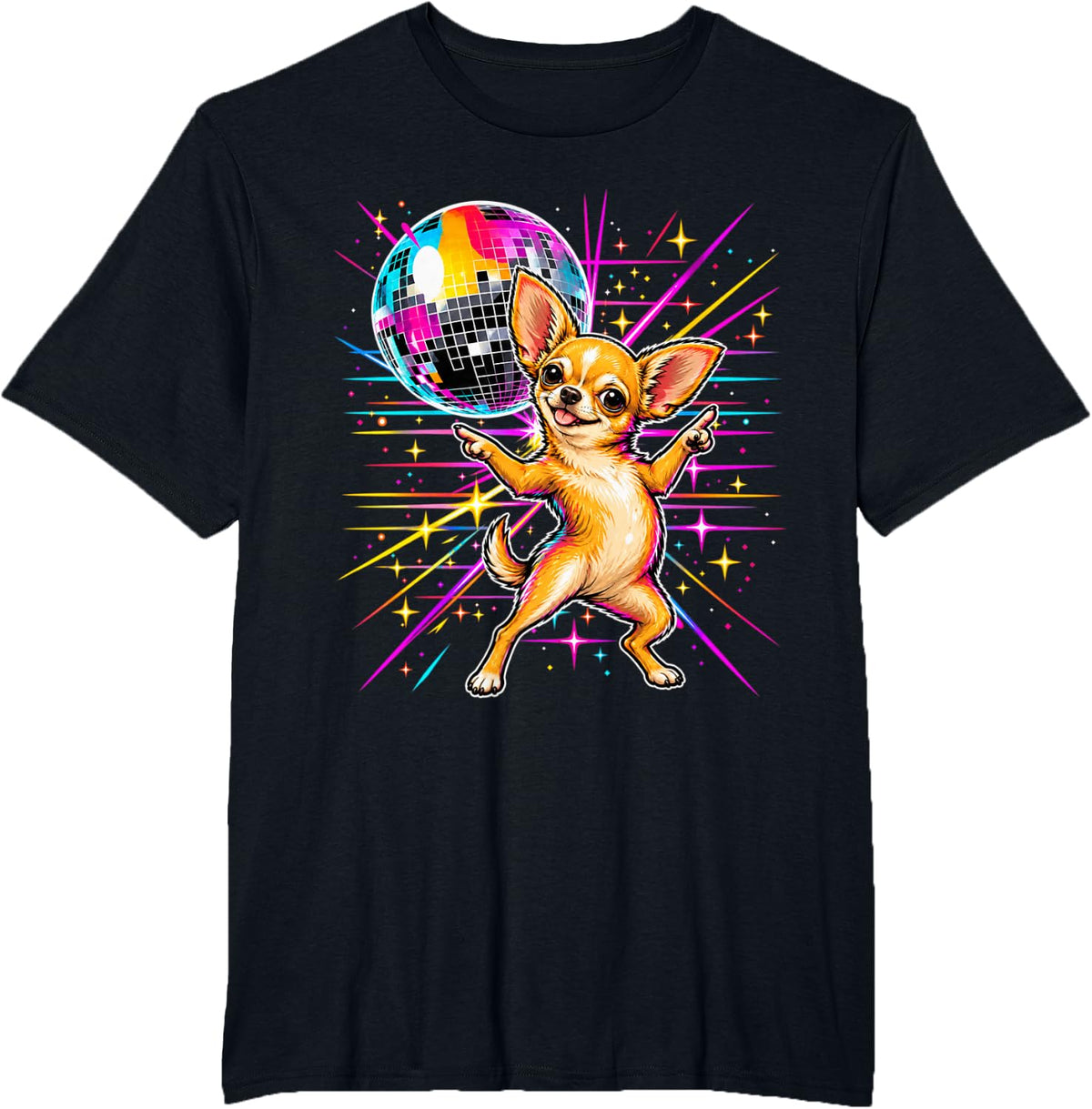 Funny Disco Chihuahua Dancing Retro 70s Dog T-Shirt - Black