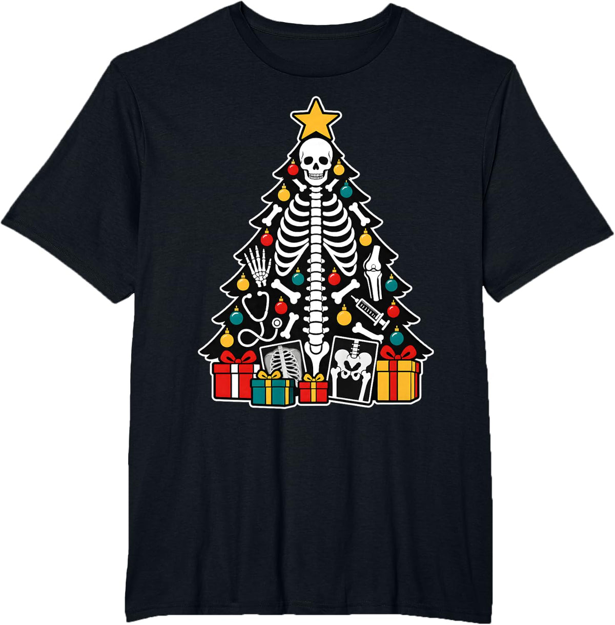 Radiology Christmas Tree Skeleton X-Ray Tech T-Shirt - Black