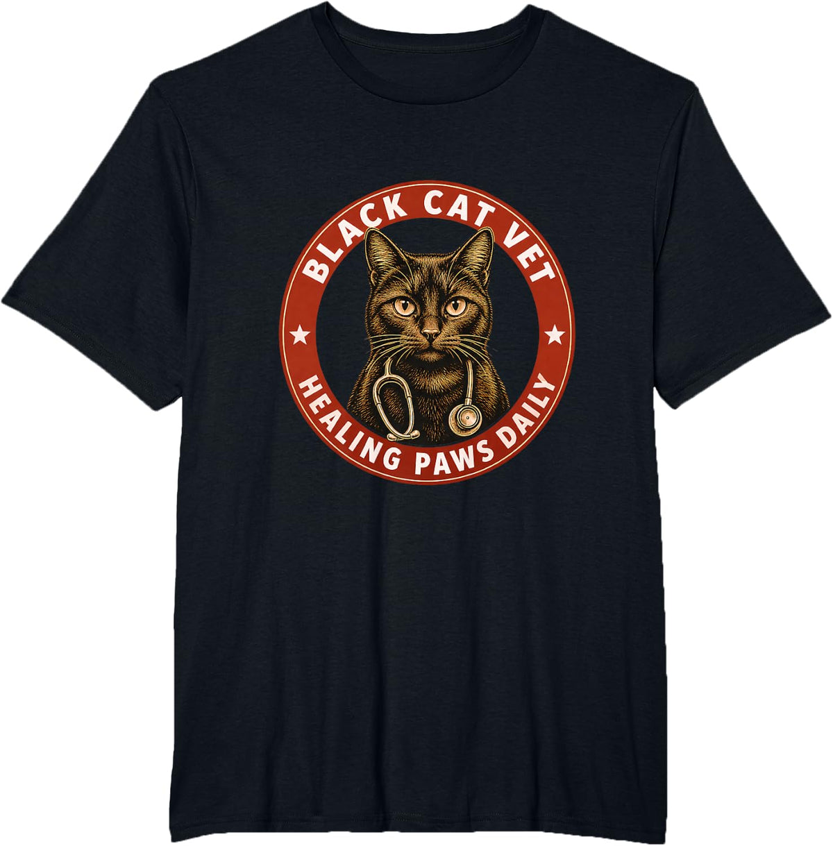 Black Cat Vet Healing Paws Daily Veterinarian T-Shirt - Black