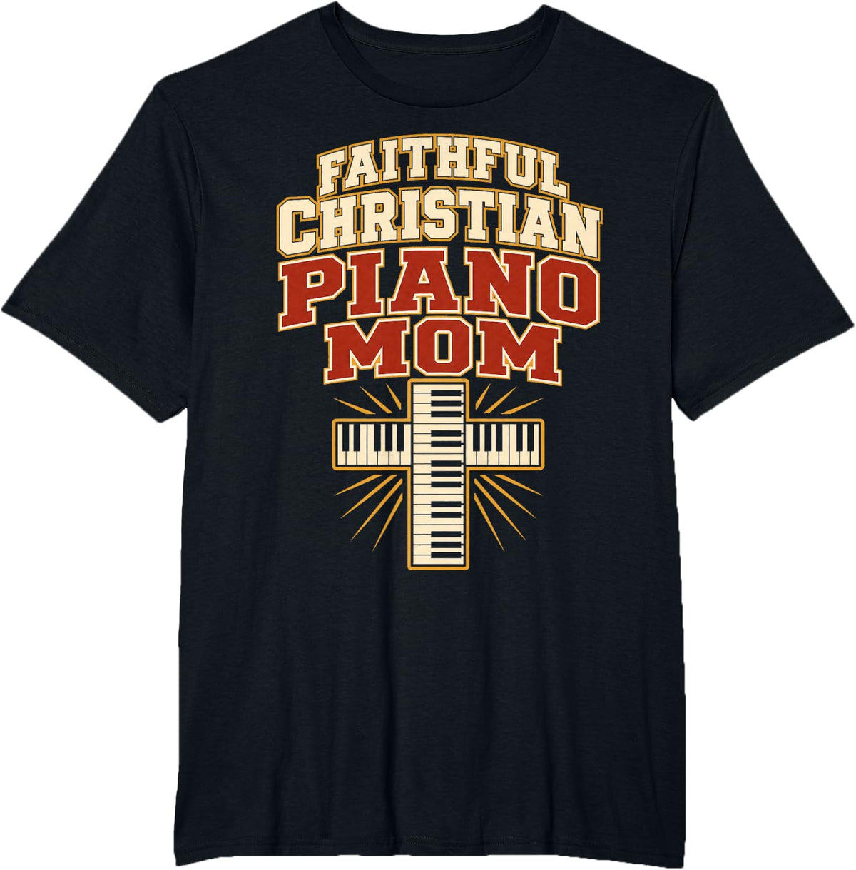 Faithful Christian Piano Mom Keyboard Music T-Shirt - Black