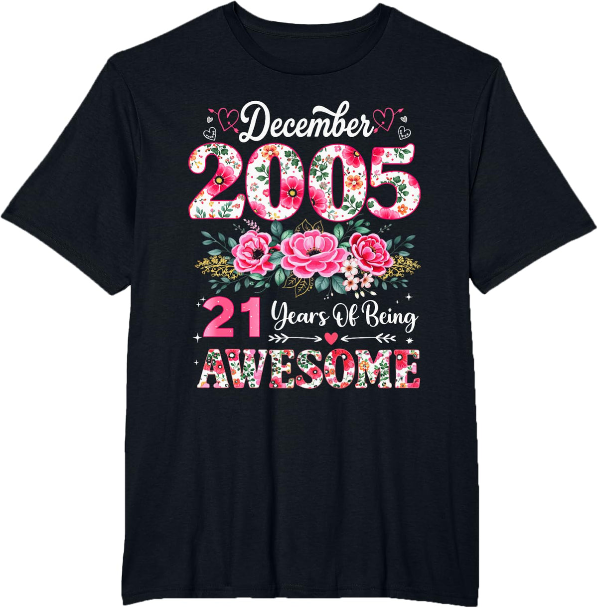 Floral December 2005 21-Year-Old 21st Birthday Men 21 Years T-Shirt - Black