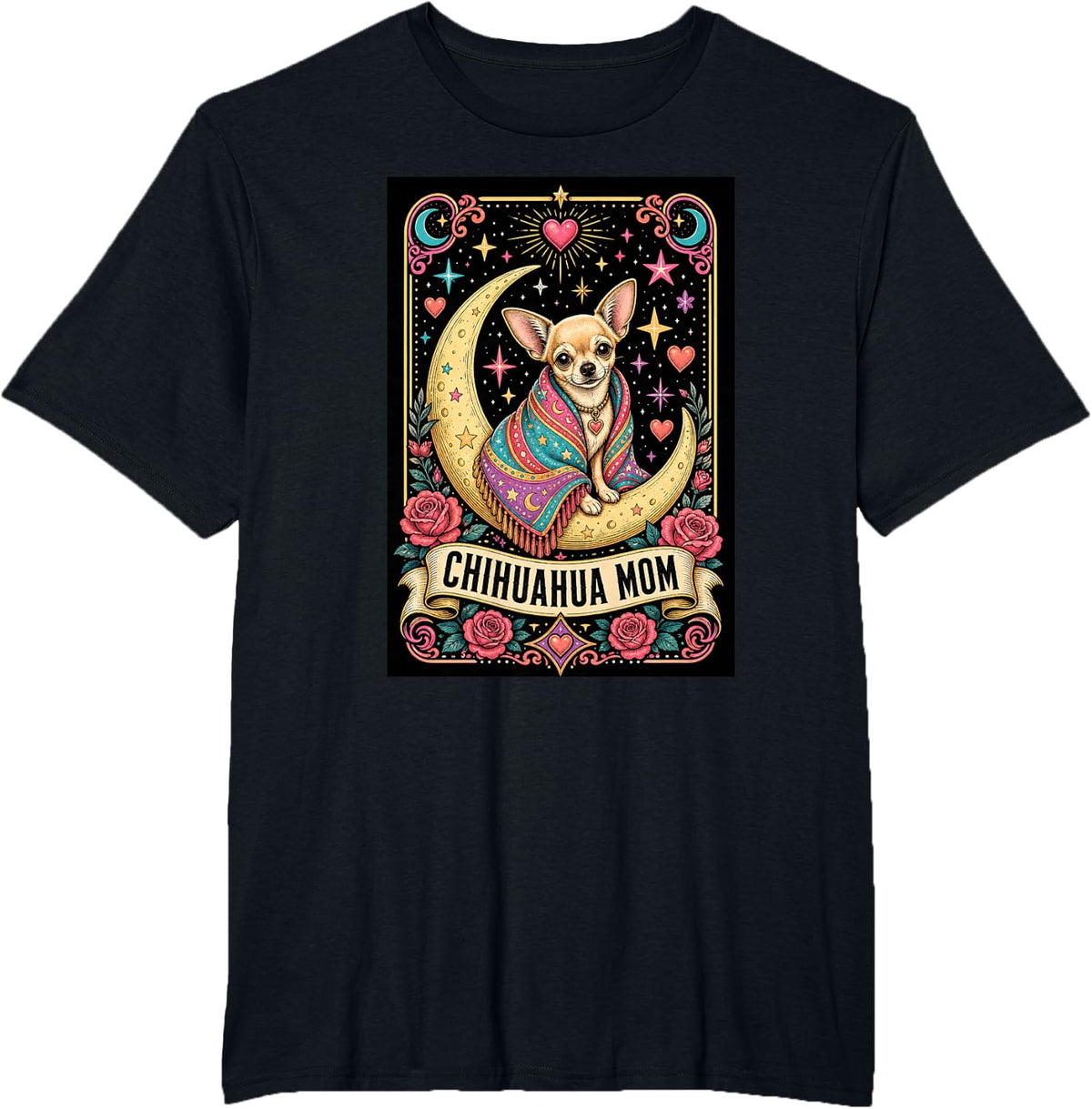 Chihuahua Mom Celestial Tarot Card Moon T-Shirt - Black