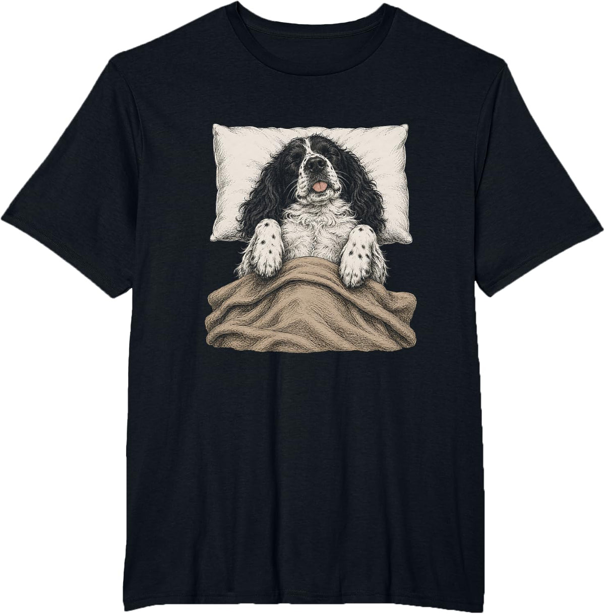 Sleeping Funny English Springer Spaniel Artwork Design T-Shirt - Black