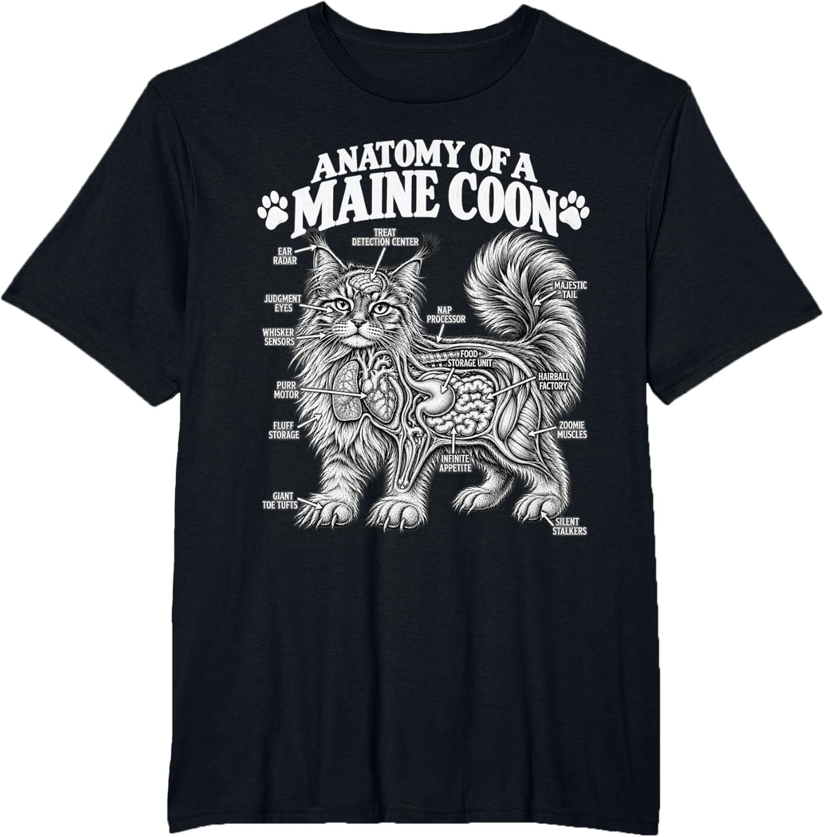 Anatomy of a Maine Coon Cat Funny Feline Lover Humor Graphic T-Shirt - Black