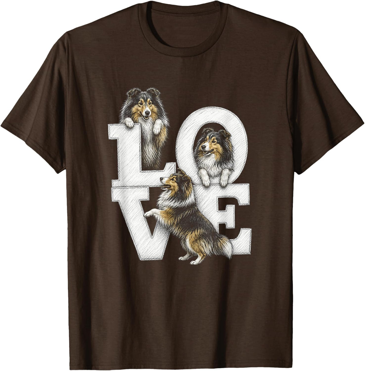 Shetland Sheepdog Love Artwork Sheltie Graphic T-Shirt - Brown