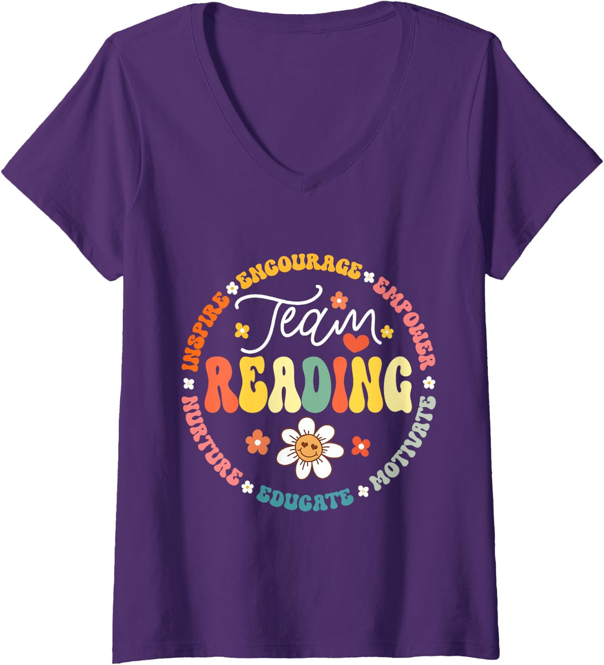 Women's Team Reading Teacher Literacy Principal Specialist Library V-Neck T-Shirt - Purple