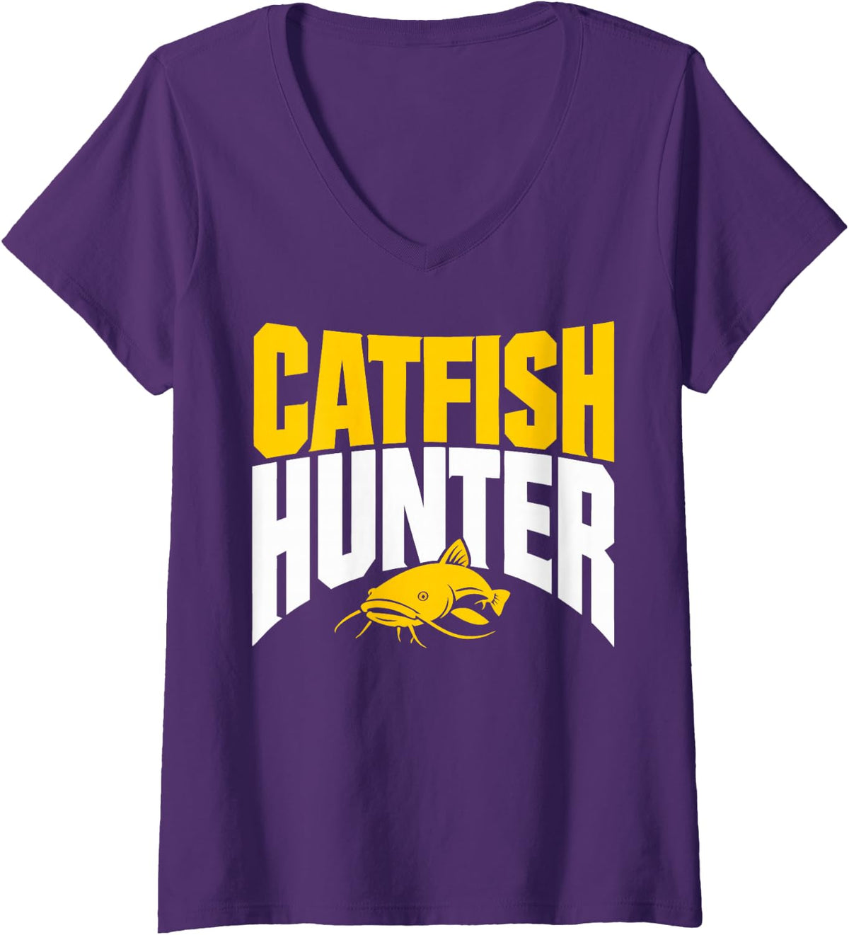 Women's Catfish Angler Catfish Fishing V-Neck T-Shirt - Purple
