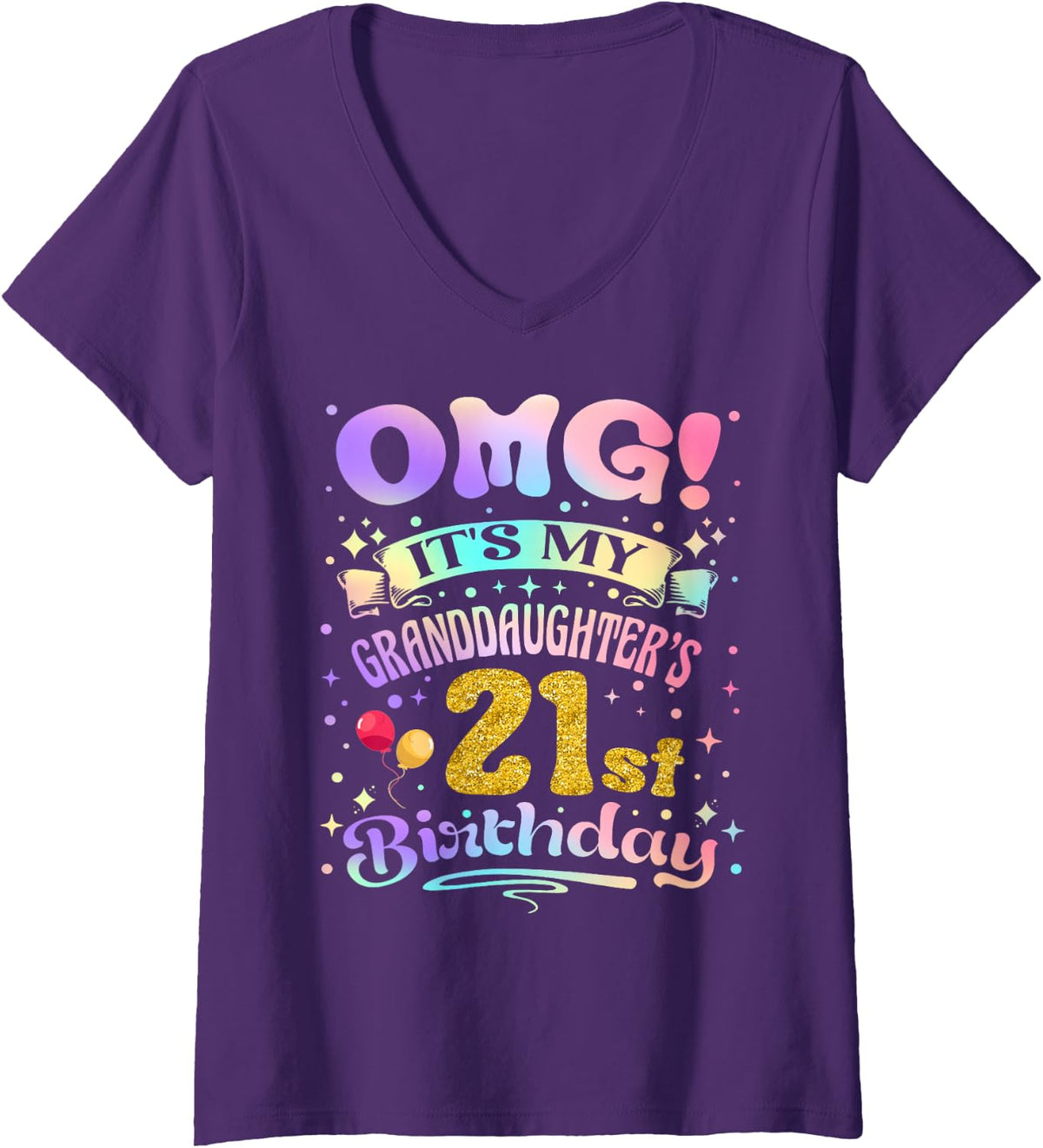 Women's OMG It's My Granddaughter's 21st Birthday 21 Years Old V-Neck T-Shirt - Purple