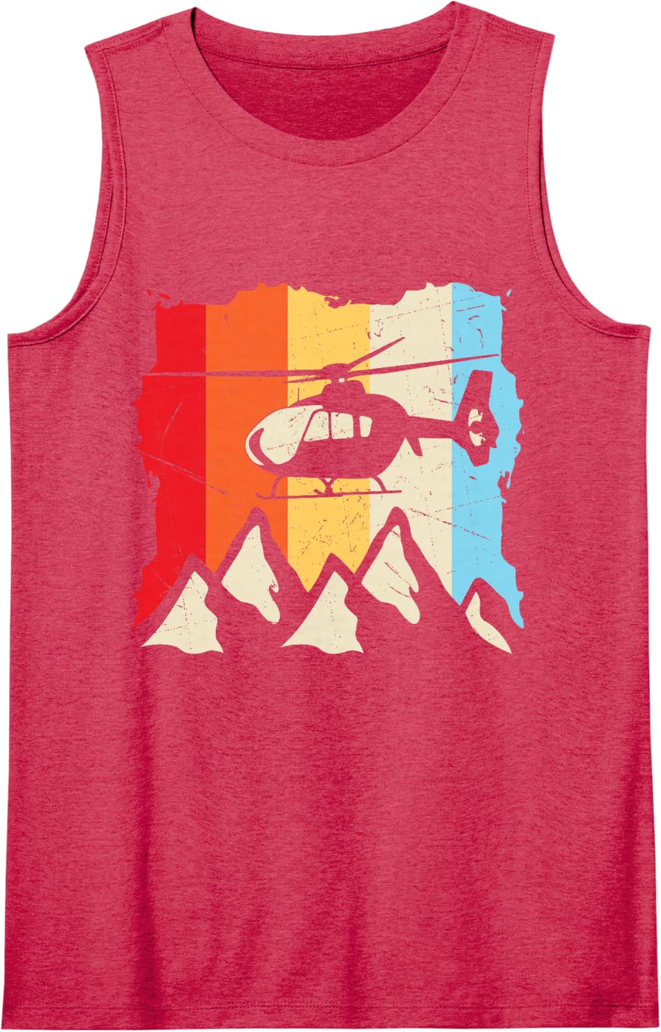 Helicopter Sunset Vintage Sleeveless Tank Top - Red