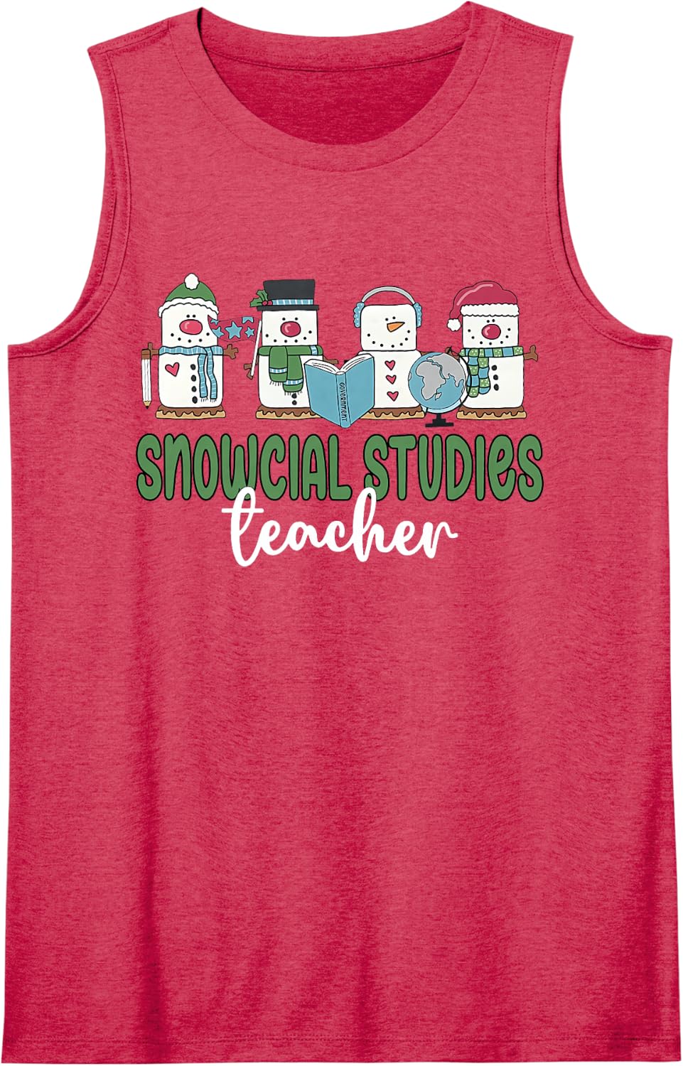 Social Studies Teacher Christmas Snowman Geography Teacher Sleeveless Tank Top - Red