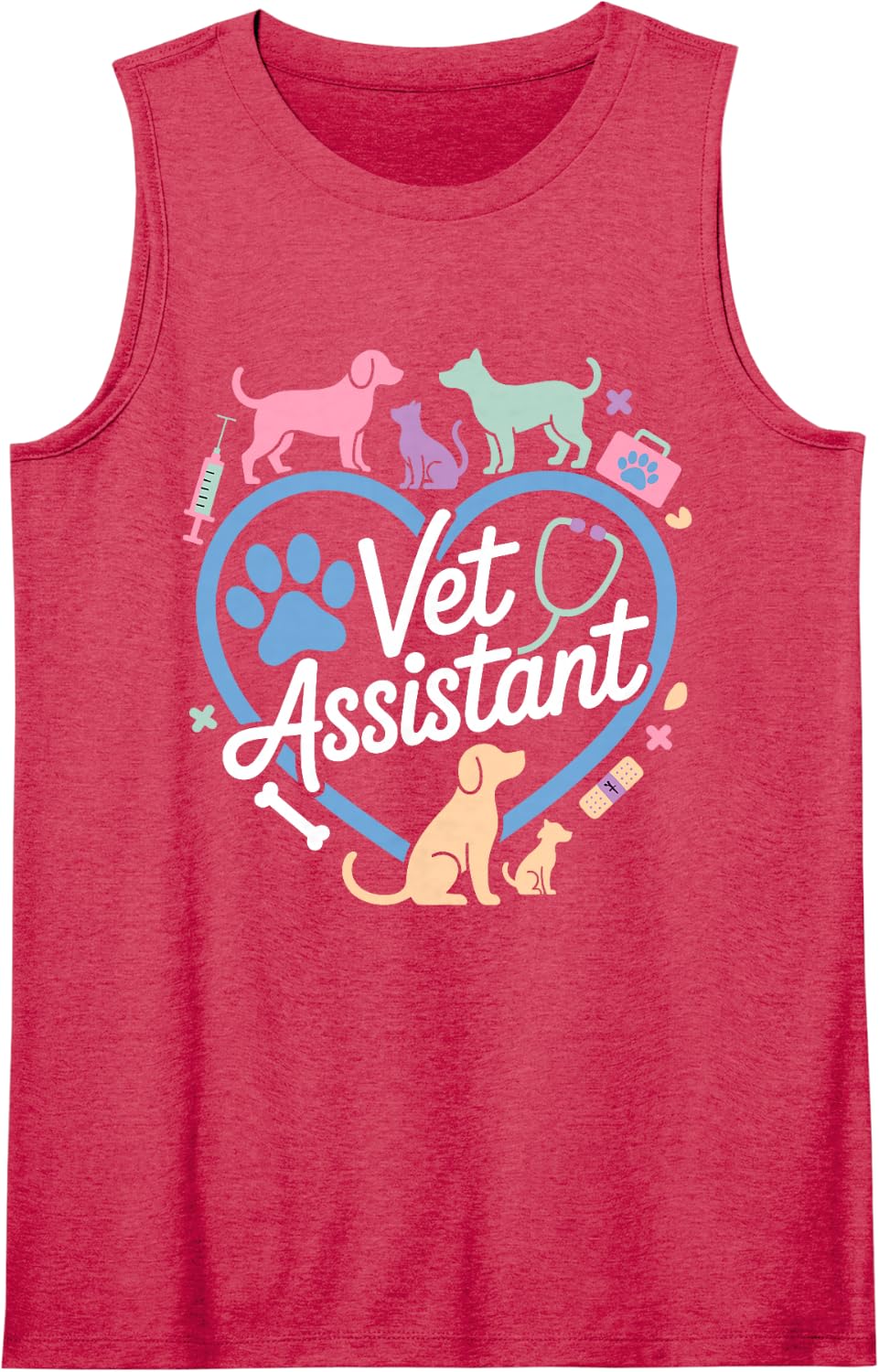 Vet Assistant Apparel for Men Women Veterinary Assistant Sleeveless Tank Top - Red