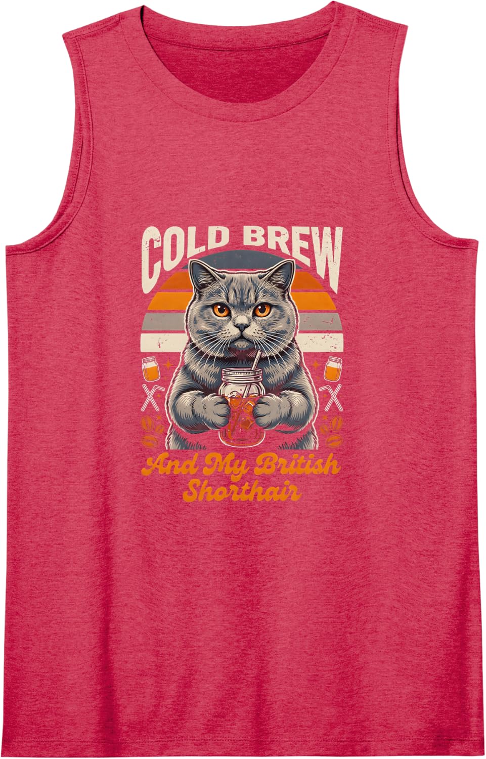 Cold Brew and My British Shorthair Coffee Sleeveless Tank Top - Red