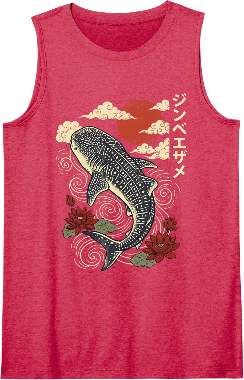Whale Shark Japanese Ocean Sleeveless Tank Top - Red