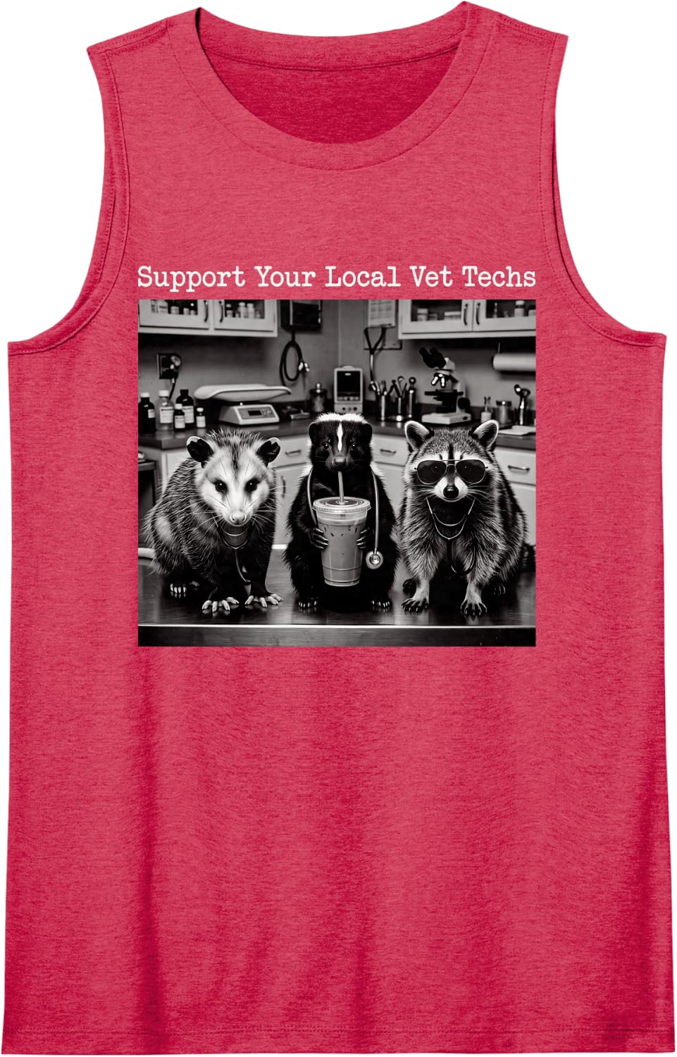 Support Your Local Vet Techs Funny Raccoon Opossum Skunk Sleeveless Tank Top - Red