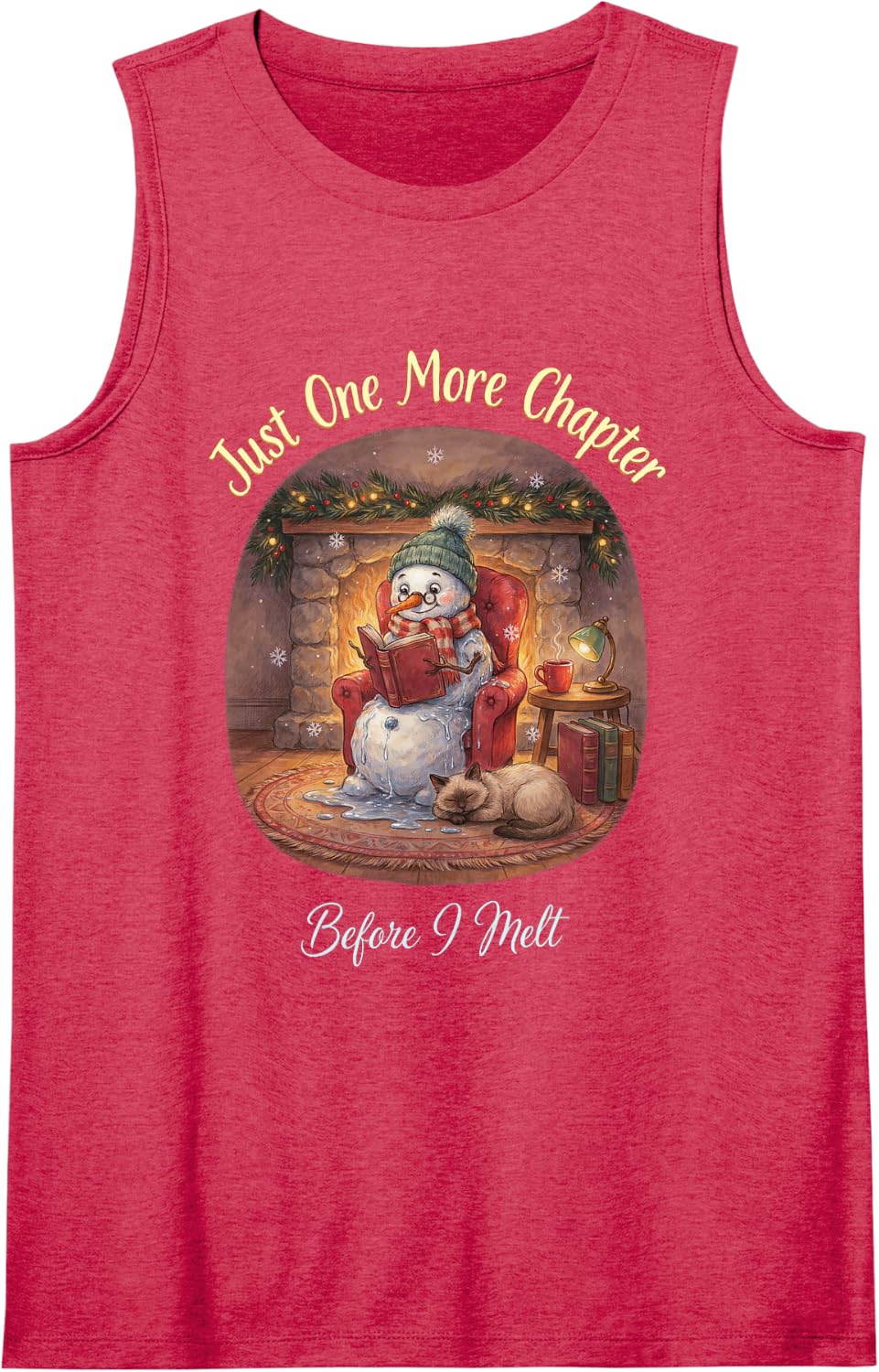 Just One More Chapter Before I Melt Siamese Cat Book Lover Sleeveless Tank Top - Red