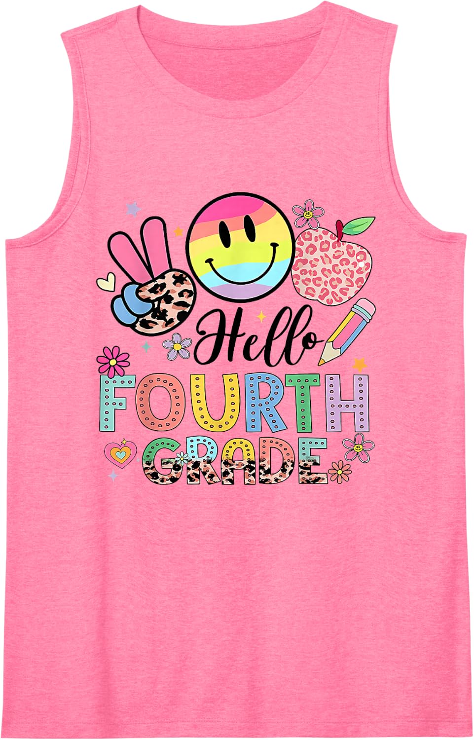Hello 4th Grade Teacher Back to School Sleeveless Tank Top - Pink