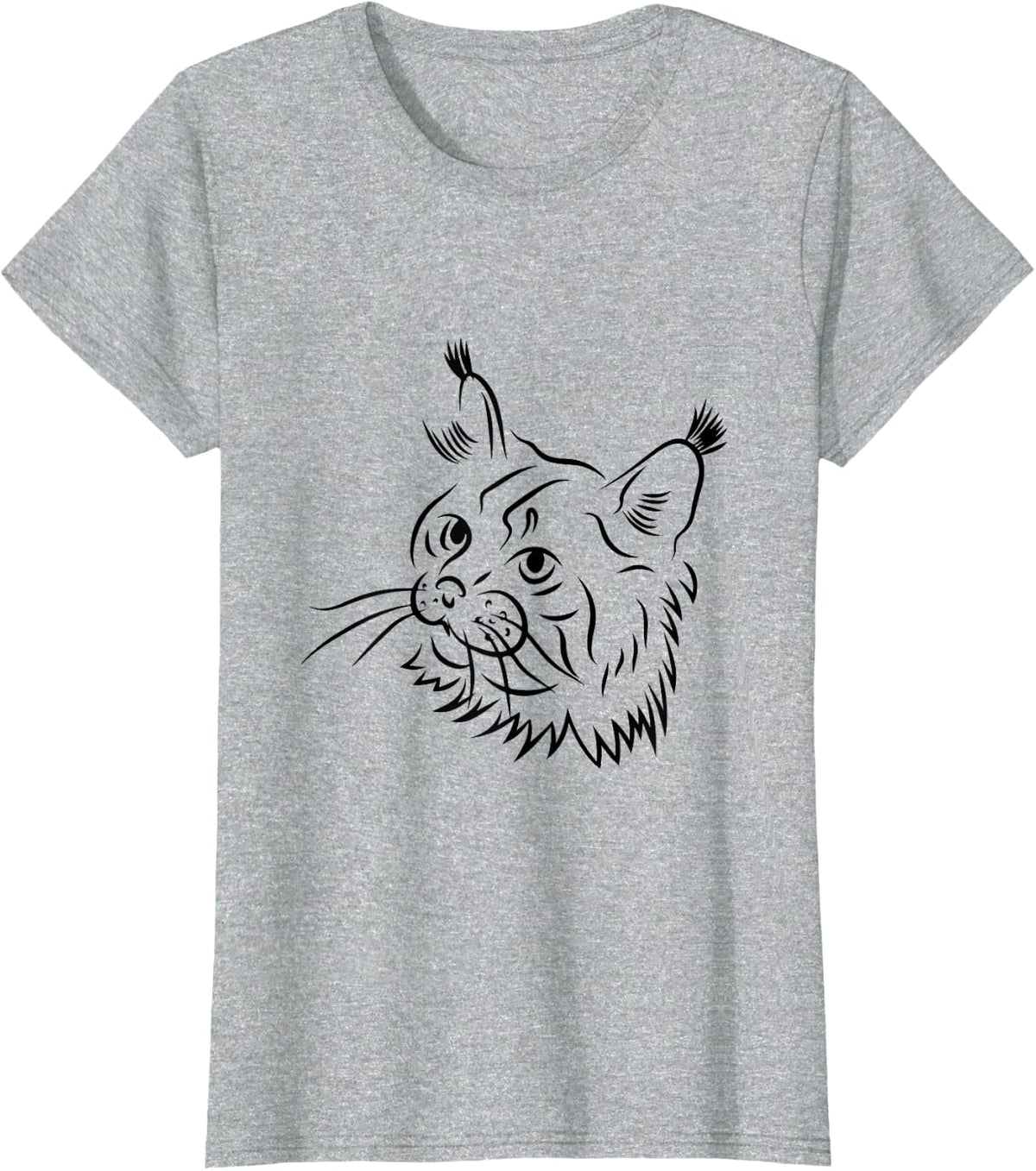 Maine Coon Cat Sketch Illustration T-Shirt - Heather Grey