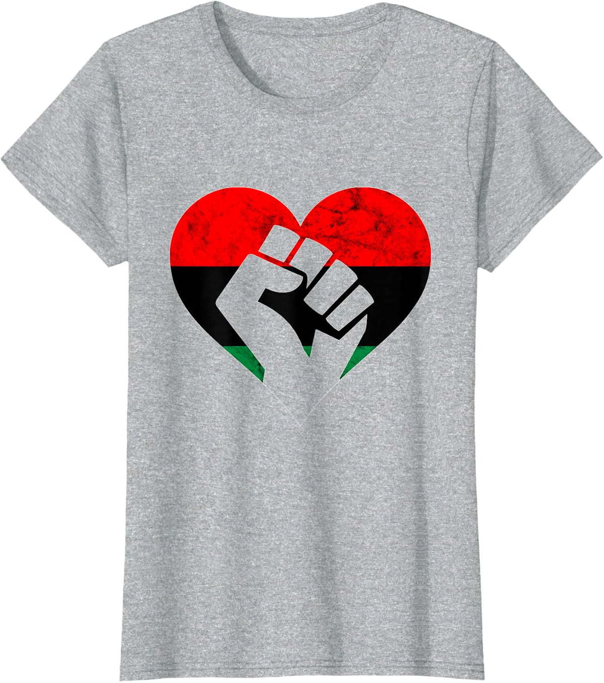 Pan African UNIA Flag Heart Black Liberation Flag Juneteenth T-Shirt - Heather Grey