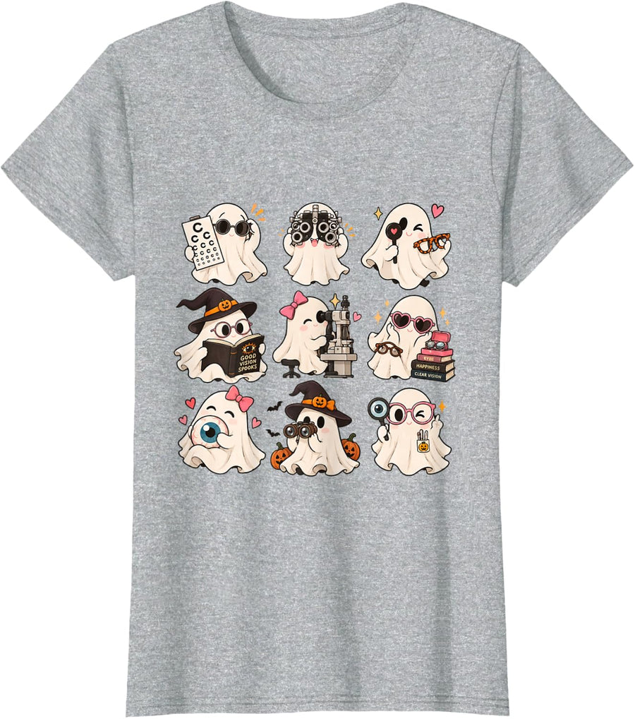 Halloween Optometrist Cute Ghost Eye Care Spooky Humor T-Shirt - Heather Grey