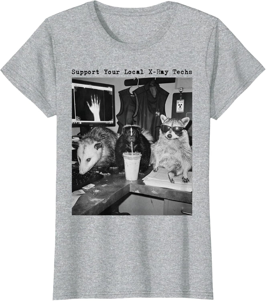 Support Your Local X-Ray Techs Opossum Raccoon T-Shirt - Heather Grey