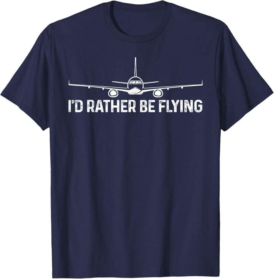 Legendary Airplane Pilot I'd Rather Be Flying Pilot Tee T-Shirt - Navy Blue