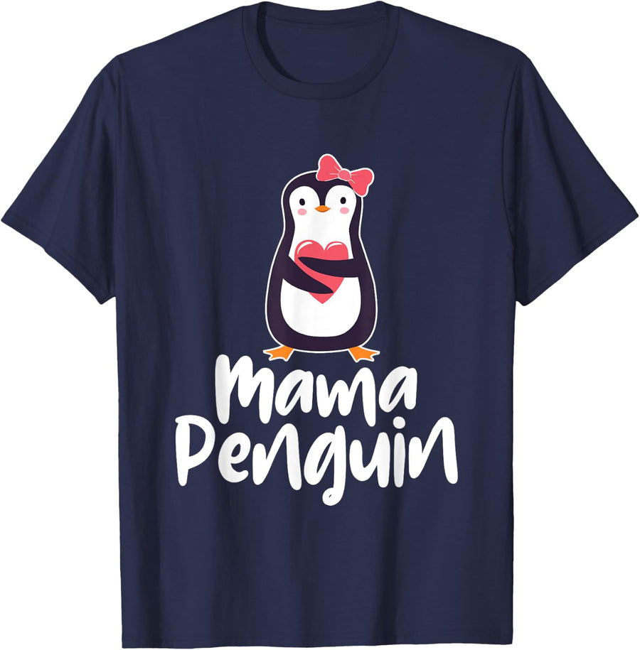 Mama Penguin - Penguin Lover Bird Watcher Aquatic Bird T-Shirt - Navy Blue