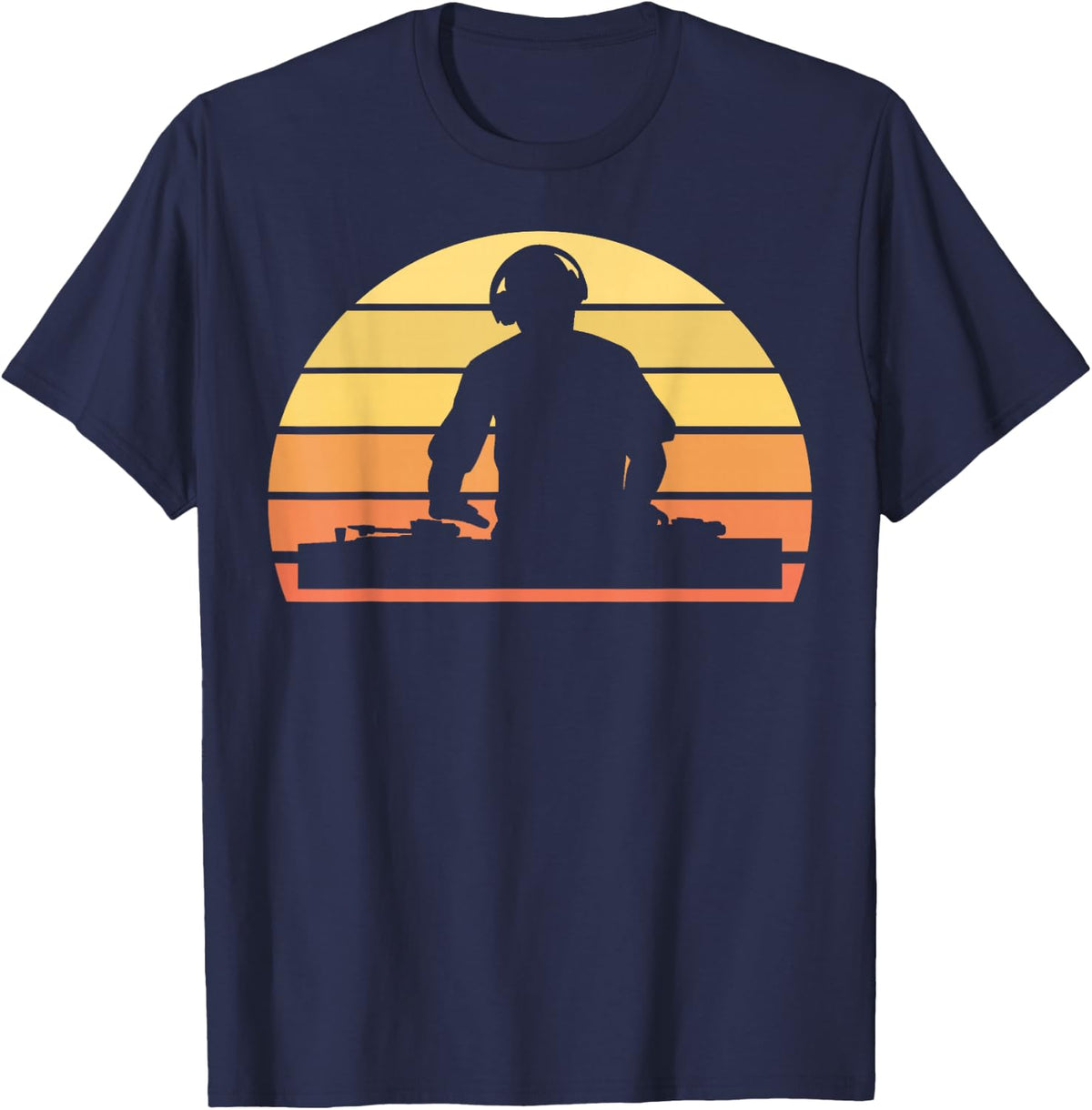 DJ Retro Record Player Music Equalizer T-Shirt - Navy Blue