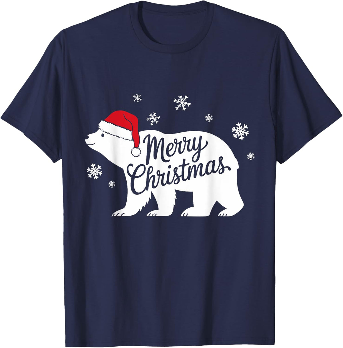 Polar Bear Animal Lover Xmas Santa Hat Polar Bear Christmas T-Shirt - Navy Blue