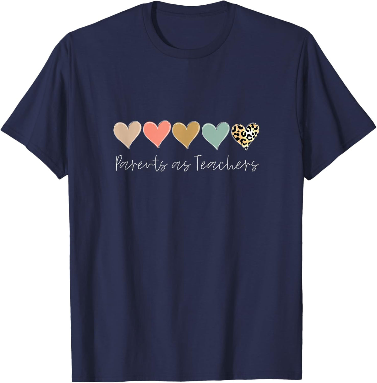 Leopard Hearts Teacher Student, Parents as Teachers T-Shirt - Navy Blue