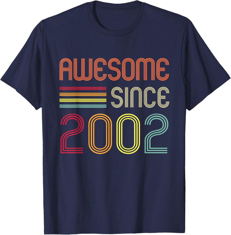 Awesome Since 2002 22nd Birthday Retro T-Shirt - Navy Blue