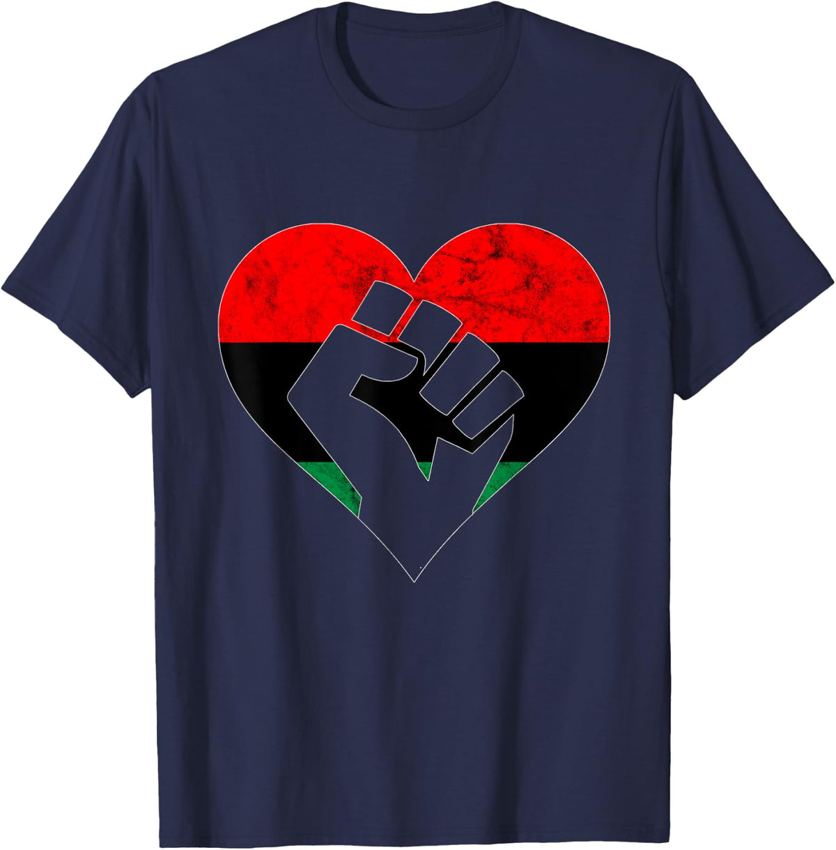 Pan African UNIA Flag Heart Black Liberation Flag Juneteenth T-Shirt - Navy Blue