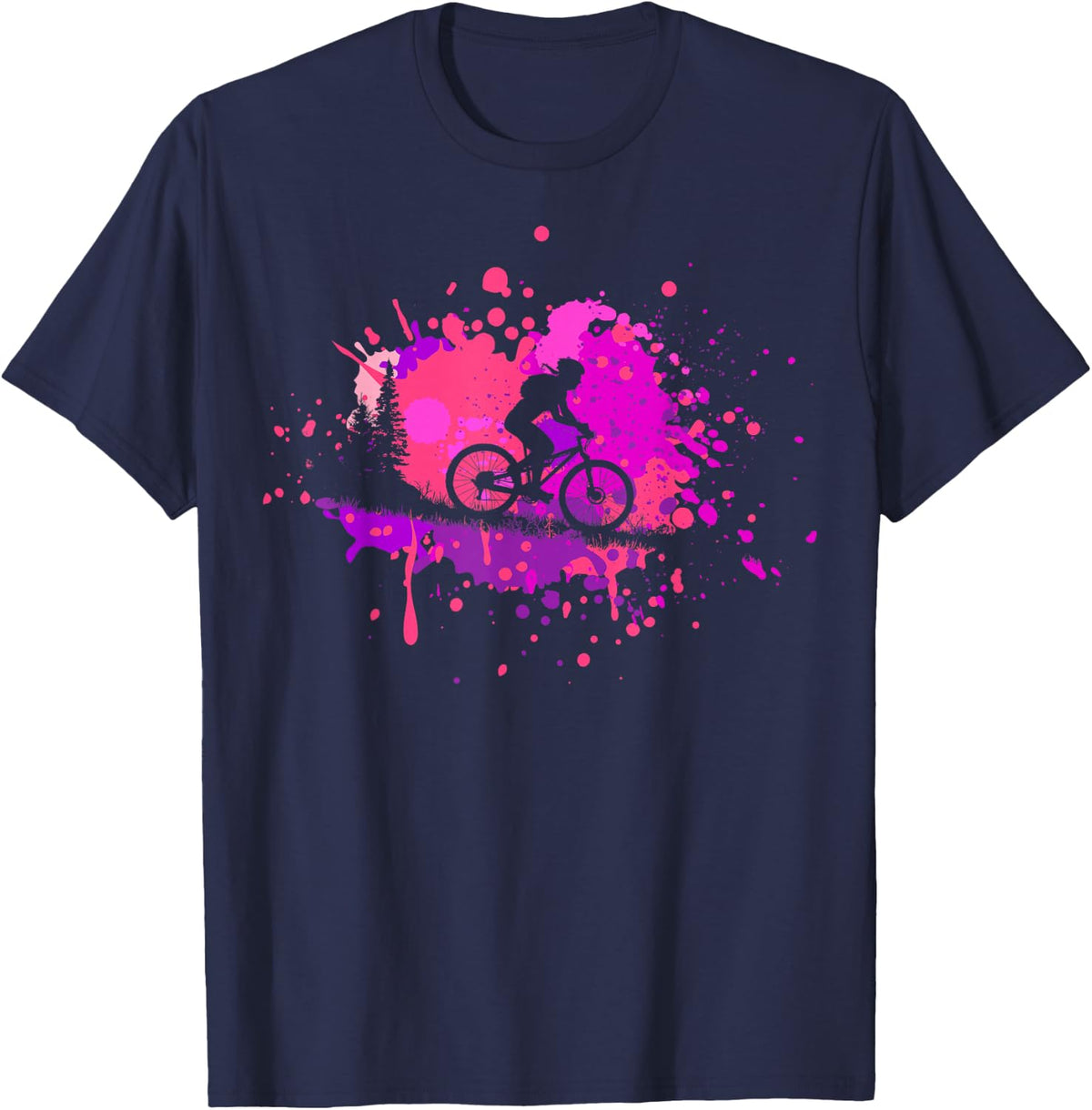 MTB Tshirt for Mountain Biker | Girls Retro Mountain Bike T-Shirt - Navy Blue