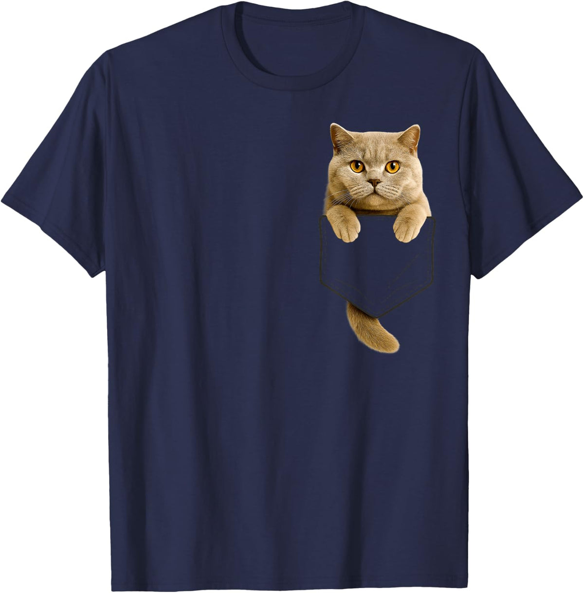 British Shorthair Cat Pocket Tees Cat Lover T-Shirt For Cat Mom Cat Dad Gift - Navy Blue
