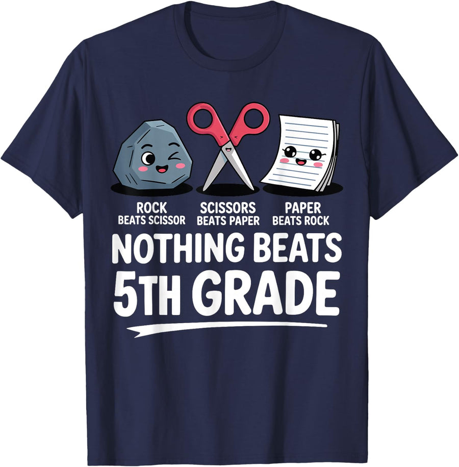 Nothing Beats 5th Grade Back to School Rock Paper Scissors Tee T-Shirt - Navy Blue