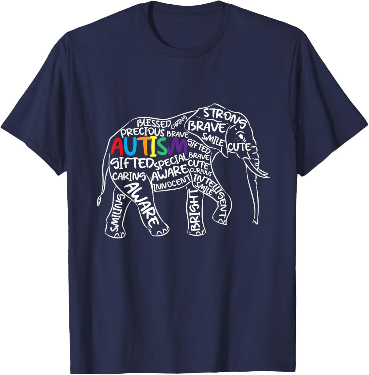 Autism Awareness Elephant Animal Autistic Kids Children Men T-Shirt - Navy Blue