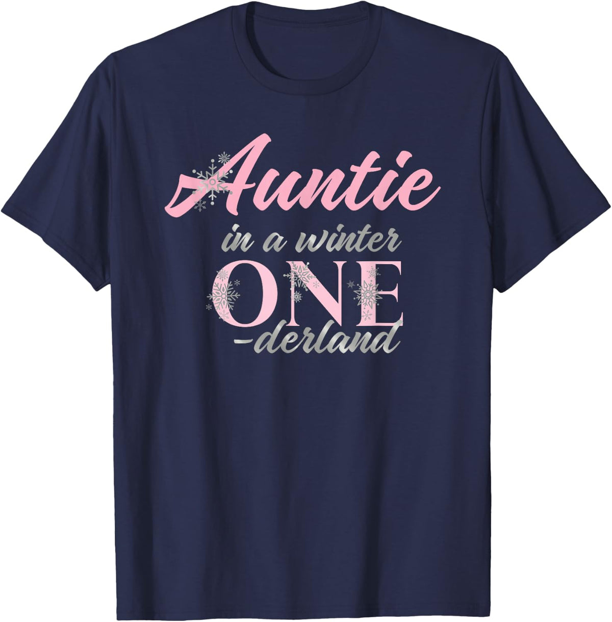 Auntie Of The Birthday for Girl Winter Onederland 1st T-Shirt - Navy Blue