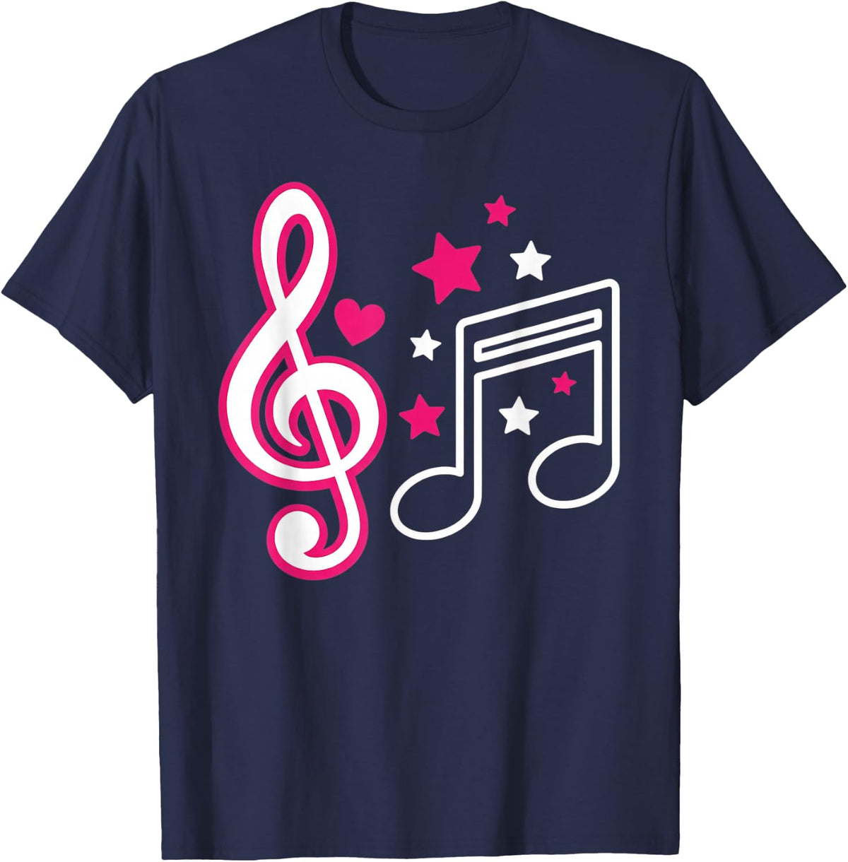 Music Notes Treble Clef Stars T-Shirt - Navy Blue
