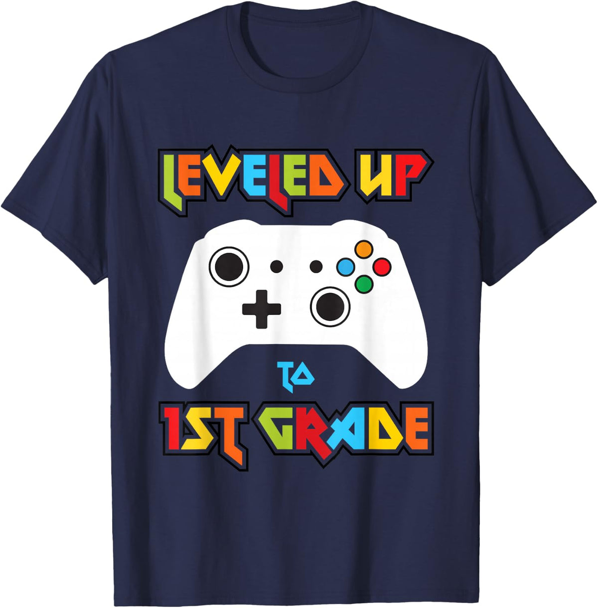 Leveled Up to 1st Grade Vintage Funny Gamer Back to School T-Shirt - Navy Blue