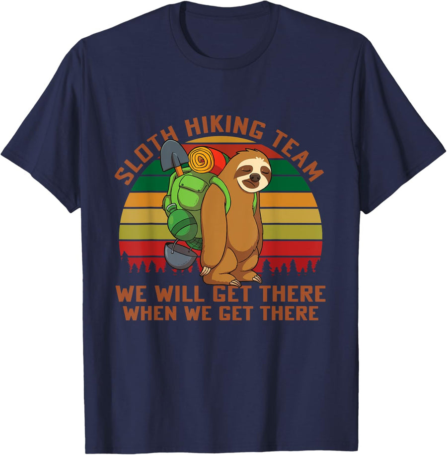 Sloth Hiking Team We'll Get There When We Get There T-Shirt - Navy Blue