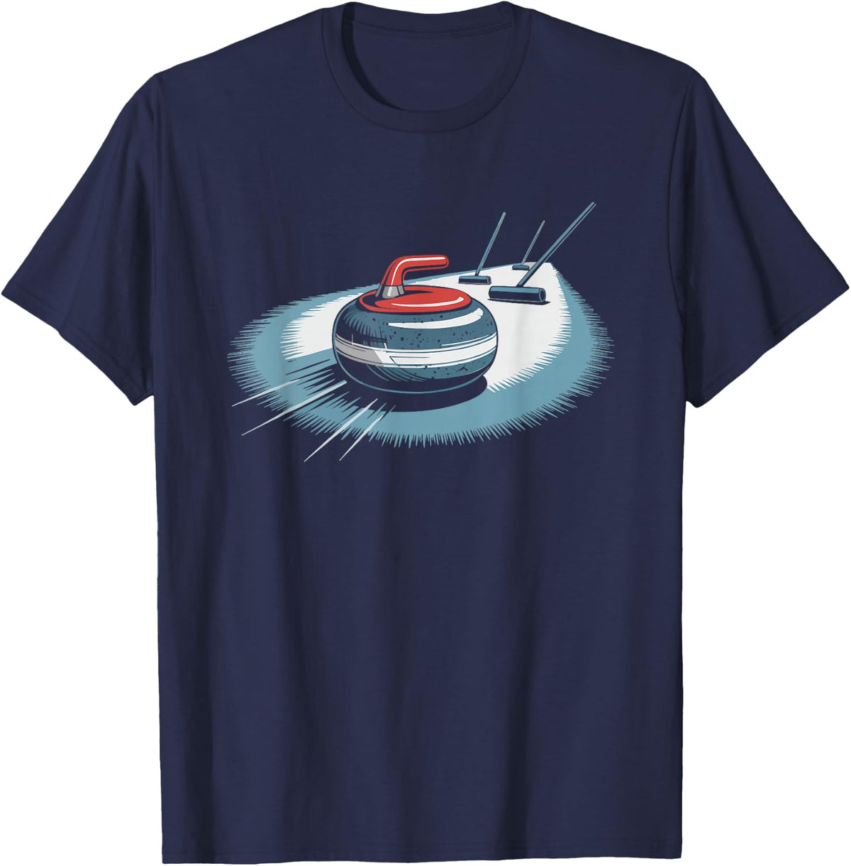 Curling Player Delivery Position Stone Release Graphic Ice T-Shirt - Navy Blue