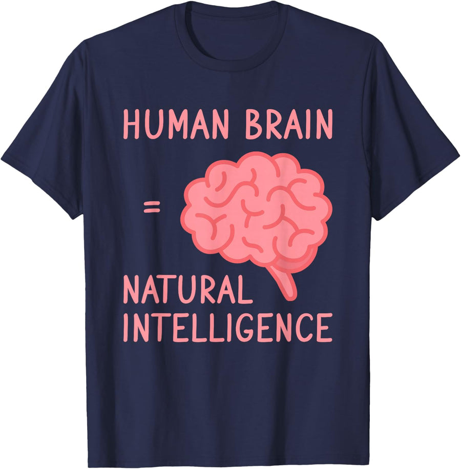 Human Brain Natural Intelligence vs Artificial Intelligence T-Shirt - Navy Blue