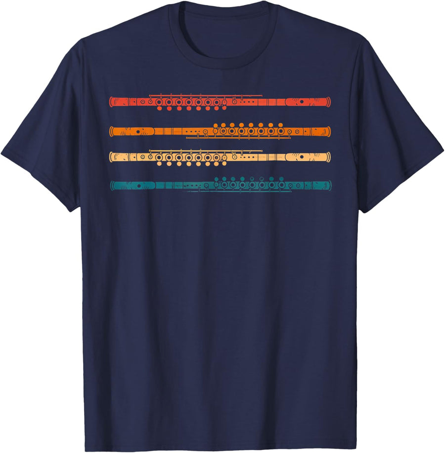 Marching Band Musician Flutist Vintage Flute Player T-Shirt - Navy Blue