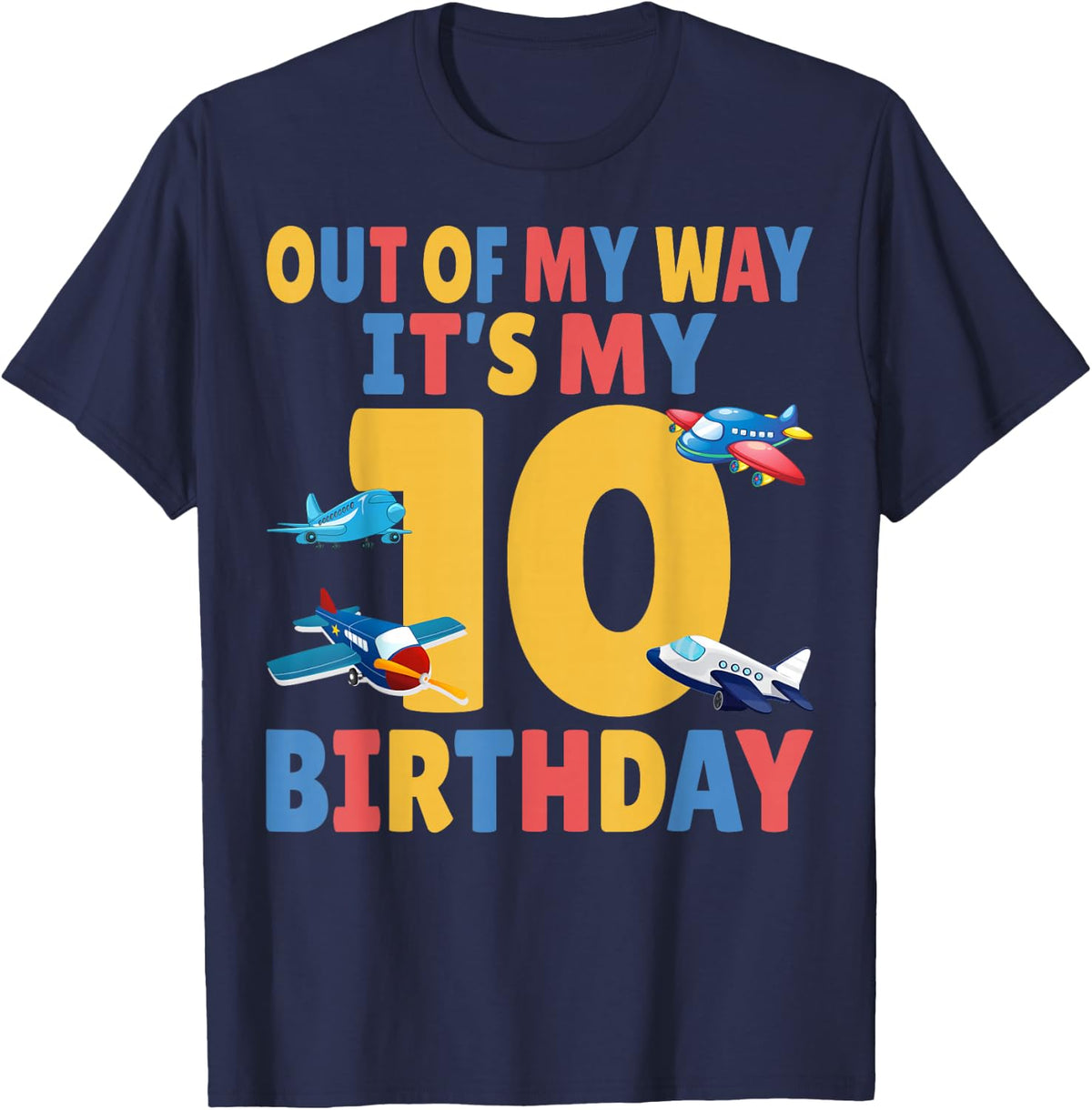 10 Years Old Aviation Airplane Pilot 10th Birthday Party T-Shirt - Navy Blue