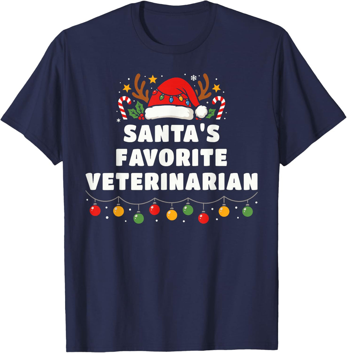 Santa's Favorite Veterinarian Funny Christmas Pajama T-Shirt - Navy Blue