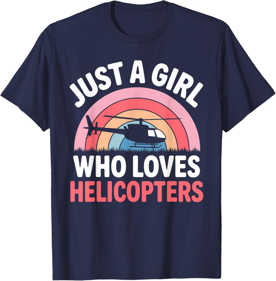 Helicopter Art for Women Girls Kid Aviation Helicopter Pilot T-Shirt - Navy Blue