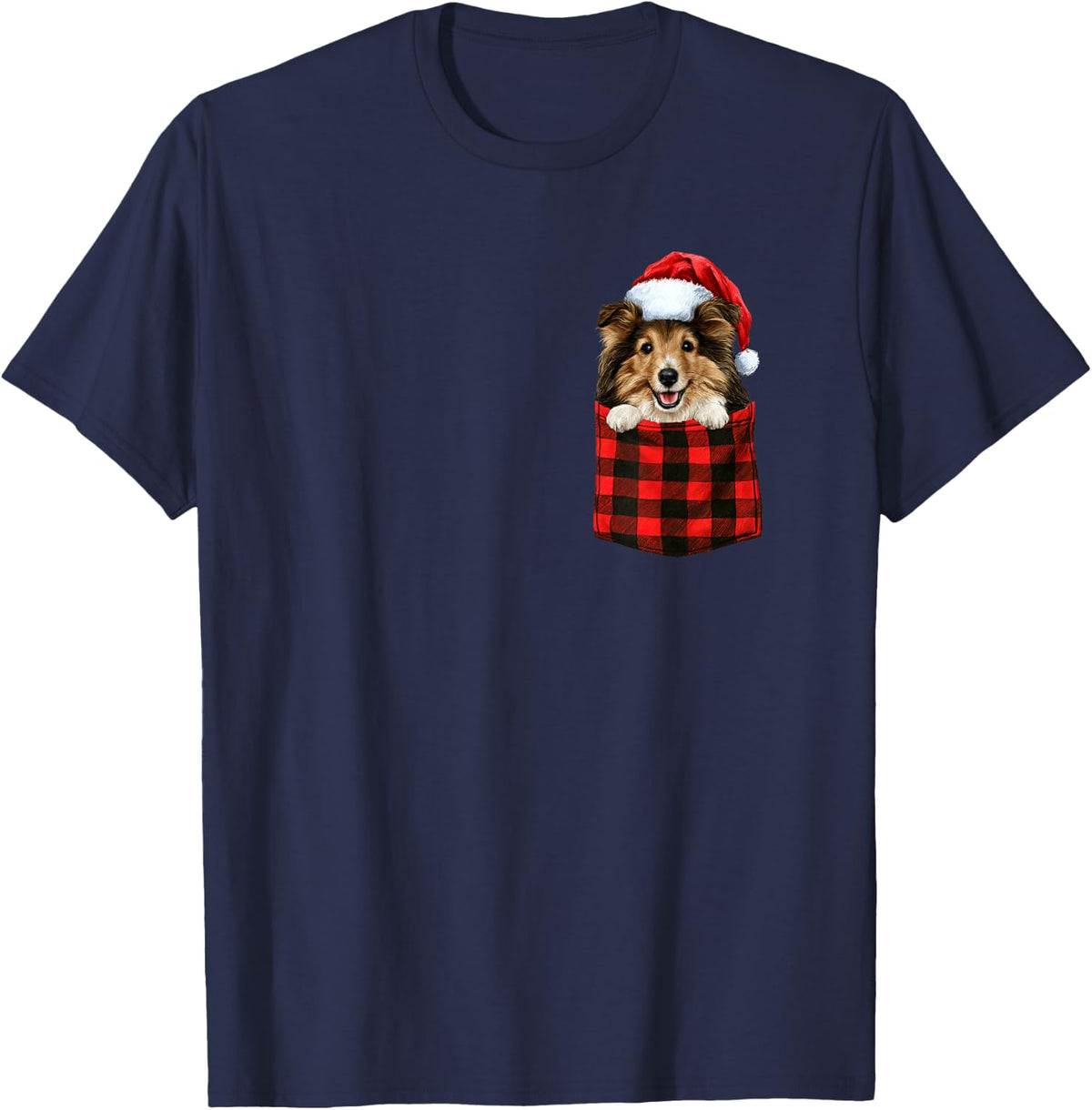 Shetland Sheepdog in Your Front Pocket Dog Lover Christmas T-Shirt - Navy Blue