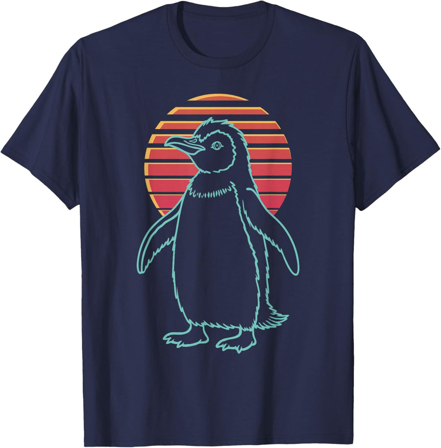 Penguin Lover Animal Retro Synthwave 80s T-Shirt - Navy Blue